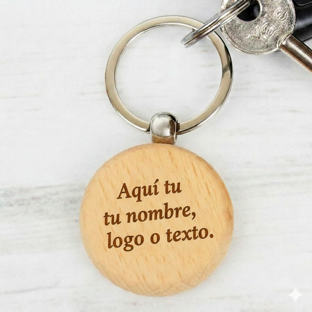 Llavero de Madera Personalizado – Grabado Láser con Nombre o Logo